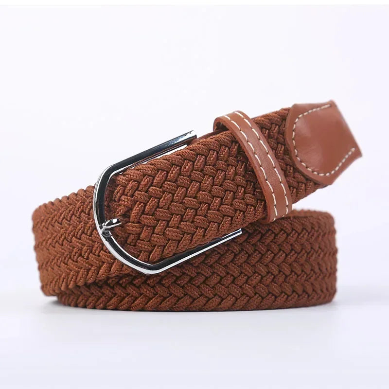 Ceinture élastique tressée unisexe en toile tissée, à boucle ardillon, pour jeans (107/120/130cm)