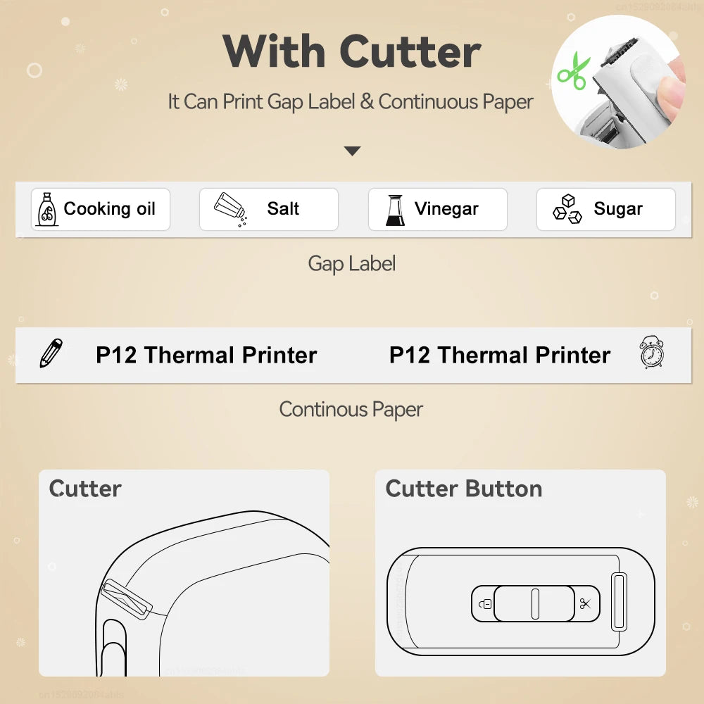 Mini impresora térmica Marklife P12 – Máquina etiquetadora portátil, impresora de pegatinas adhesivas con cinta de etiquetas continua, dispositivo de etiquetado de bolsillo Bluetooth para el hogar, la oficina y la organización