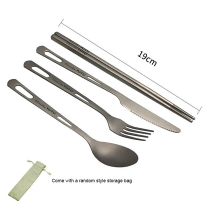Juego de cubiertos de titanio puro – Juego portátil de cuchillo, tenedor, cuchara y palillos para acampar, hacer senderismo, comer al aire libre, pícnic y uso diario