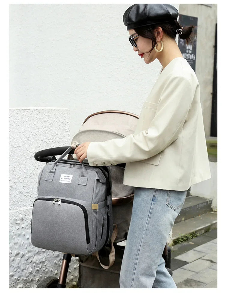 Sac à langer de grande capacité pour bébés avec matelas à langer – Sac à langer de maternité imperméable pour mamans avec rangement pour biberons et lit de bébé