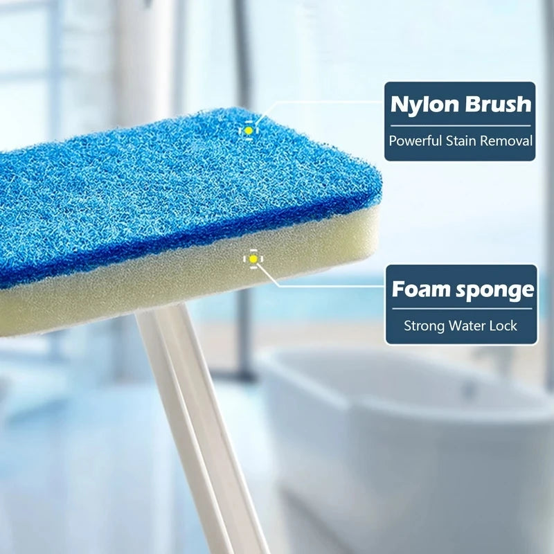 Brosse de nettoyage éponge de salle de bain – Outil de récurage multifonctionnel à long manche, brosse éponge amovible pour le nettoyage en profondeur des sols, baignoires, carrelages en céramique et surfaces domestiques