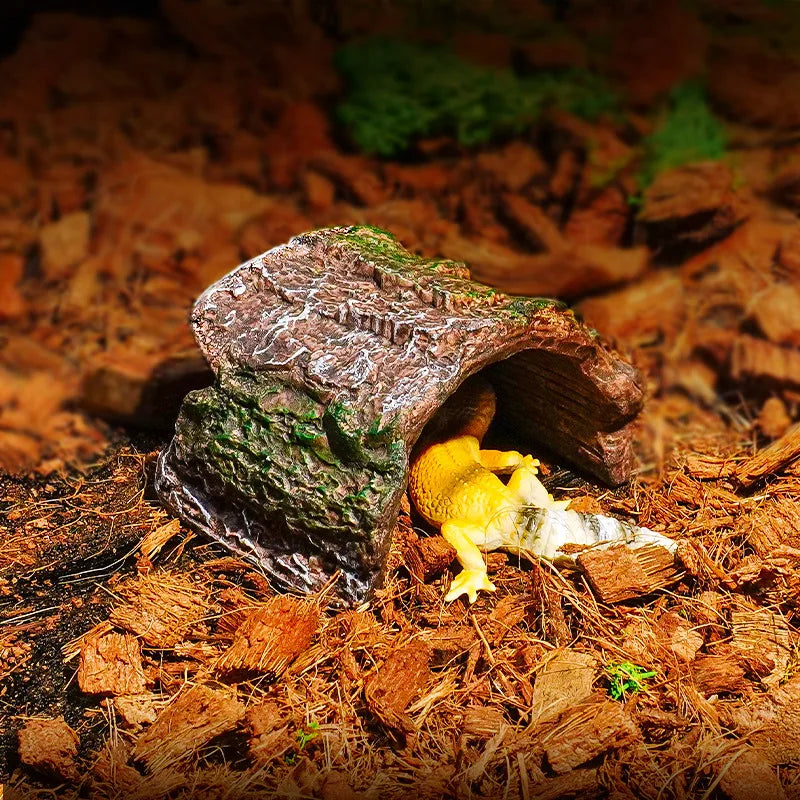 Resin Bark Reptile Hideout – Natural-Look Lizard Cave & Breeding Shelter for Frogs, Geckos, Spiders & Small Reptiles, Terrarium Landscaping Decor