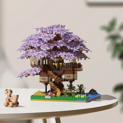 DIY Sakura Tree Building Blocks Set – Cherry Blossom Treehouse Model with LED Lights Romantic Gift Decor