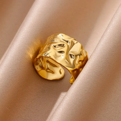 Anillo abierto grueso dorado vintage – Anillo llamativo geométrico de acero inoxidable para mujer