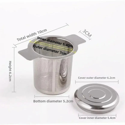 Colador de té de acero inoxidable – Filtro de té de hoja suelta de malla fina con tapa para tazas y tarros