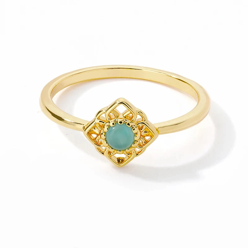 Gold Stainless Steel Lotus Flower Opal Ring – Vintage Oval Stone Statement Ring for Women | Elegant Fashion Jewelry Gift