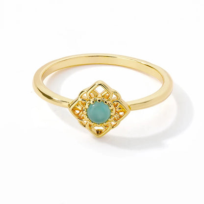 Gold Stainless Steel Lotus Flower Opal Ring – Vintage Oval Stone Statement Ring for Women | Elegant Fashion Jewelry Gift