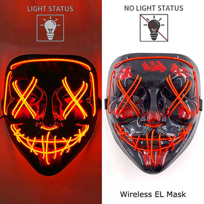 Masque LED sans fil Purge – Masque néon lumineux pour Halloween, fêtes et festivals