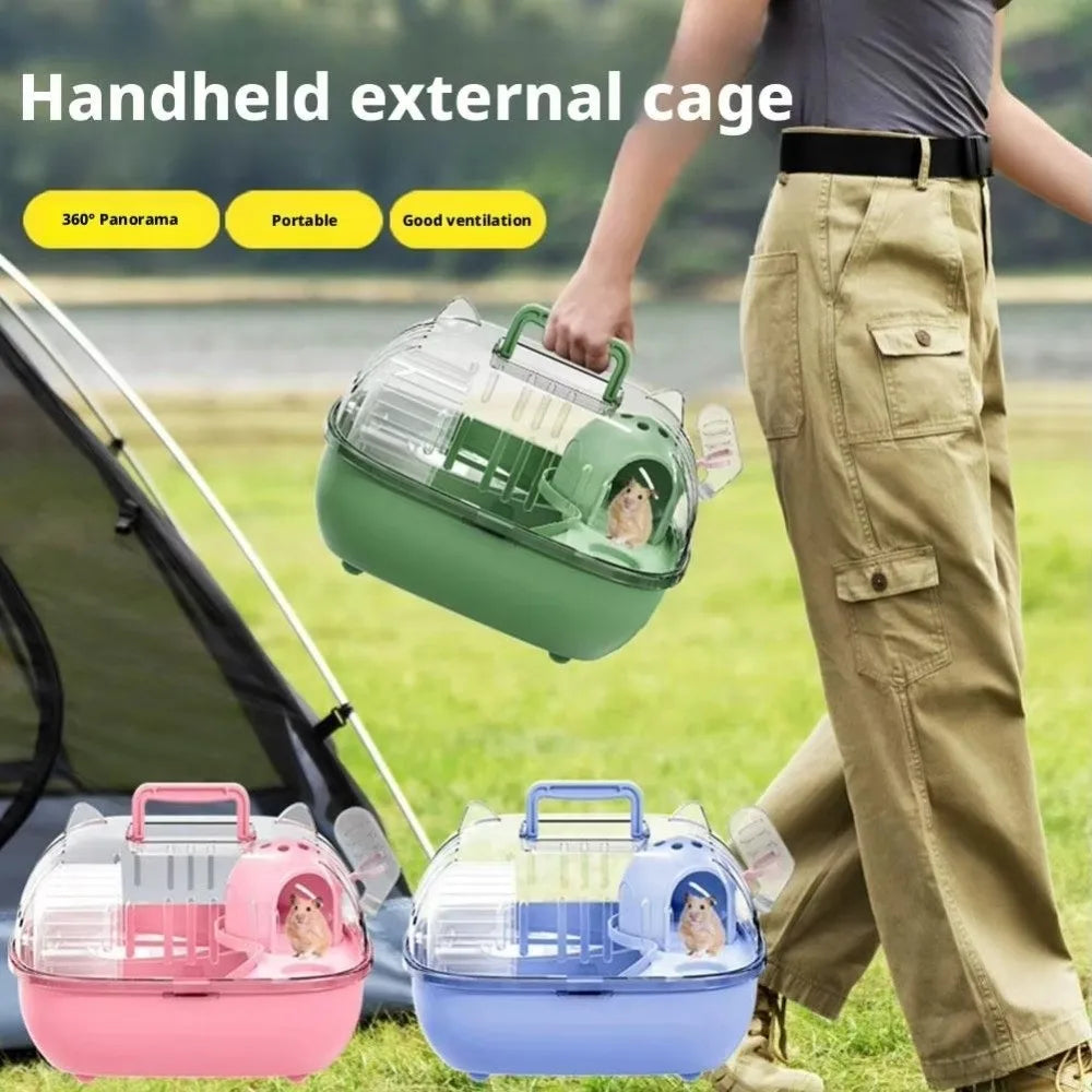 Transparent Hamster Carrier Box – Large Space Ventilated Travel Cage with Escape-Proof Design, Handheld Small Animal Habitat