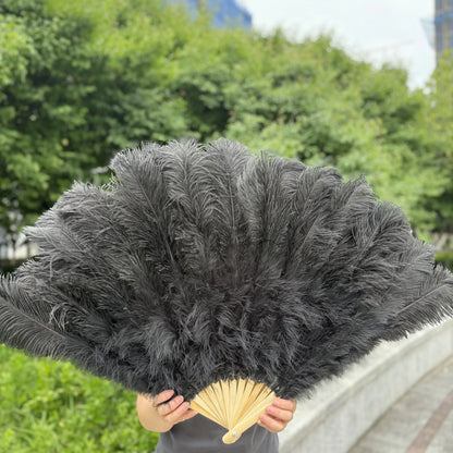 Abanico Grande de Plumas de Avestruz Blancas – Elegante Abanico para Baile y Actuaciones Escénicas (100 cm / 130 cm)
