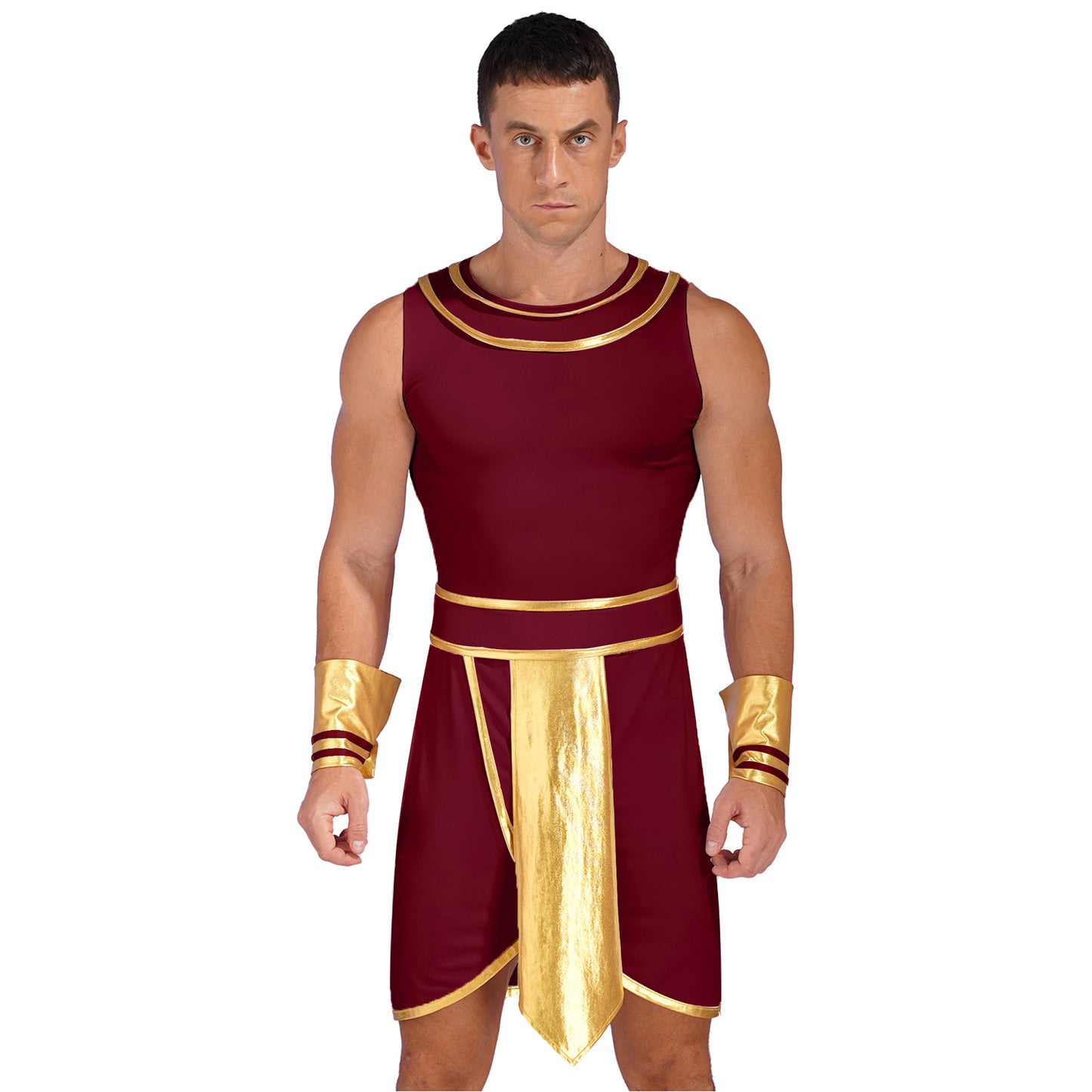 Men’s Ancient Greek & Egyptian Pharaoh Cosplay Costume – Metallic Shiny Toga Robe with Sleeves for Halloween & Roleplay