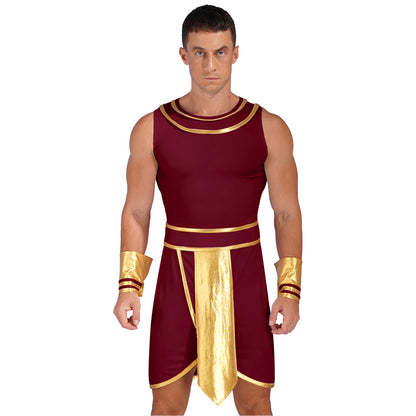 Men’s Ancient Greek & Egyptian Pharaoh Cosplay Costume – Metallic Shiny Toga Robe with Sleeves for Halloween & Roleplay