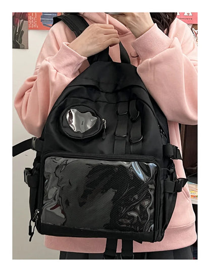 Mochila Ita Kawaii Estilo Collage – Mochila Escolar Transparente con Bolsillo en Forma de Corazón para Adolescentes, Mochila de Moda Japonesa JK, Mochila para Laptop para Mujeres, Bolso de Hombro para Estudiantes Estilo Harajuku 2024