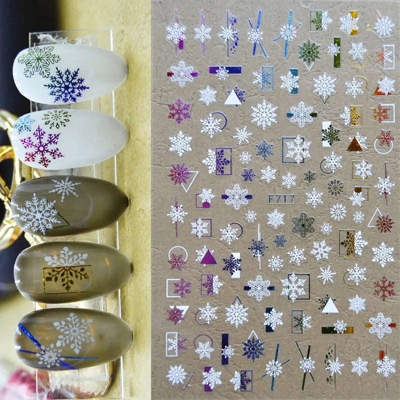 3D Christmas Nail Art Stickers – Snowflake & Winter Tree Nail Decals for Nail Tips Decoration