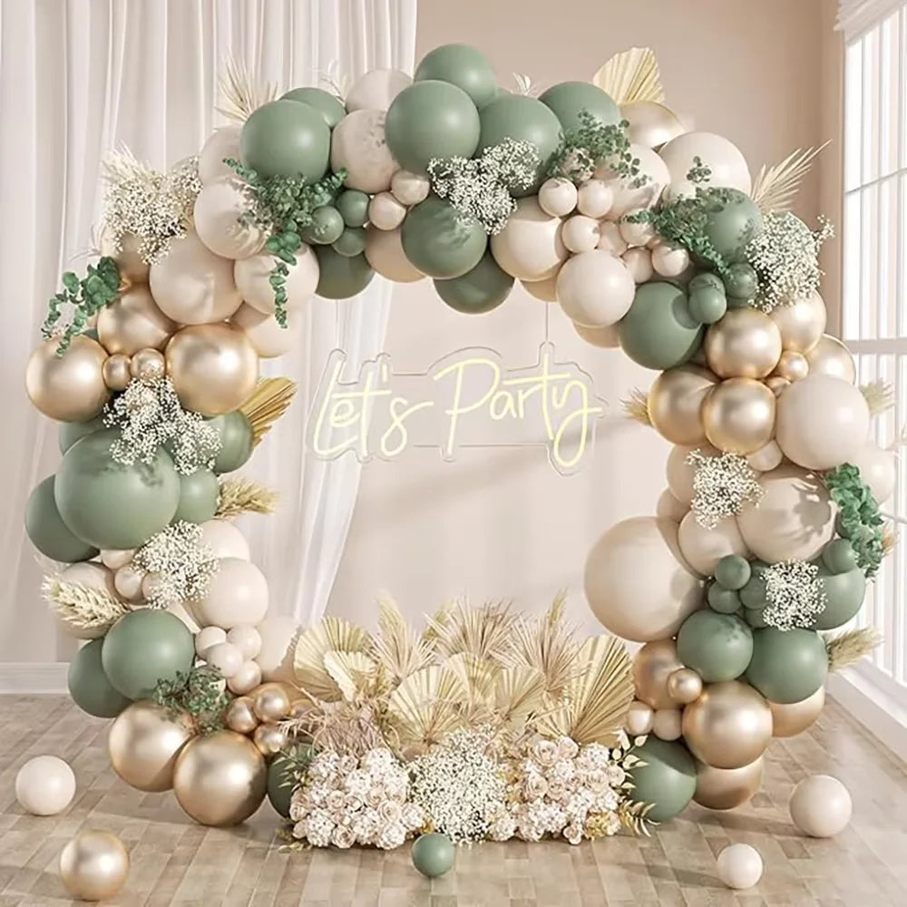 Sage Green Balloon Arch Garland Kit – Green, White, Sand & Gold Confetti Latex Balloons for Birthday, Wedding & Graduation Decorations