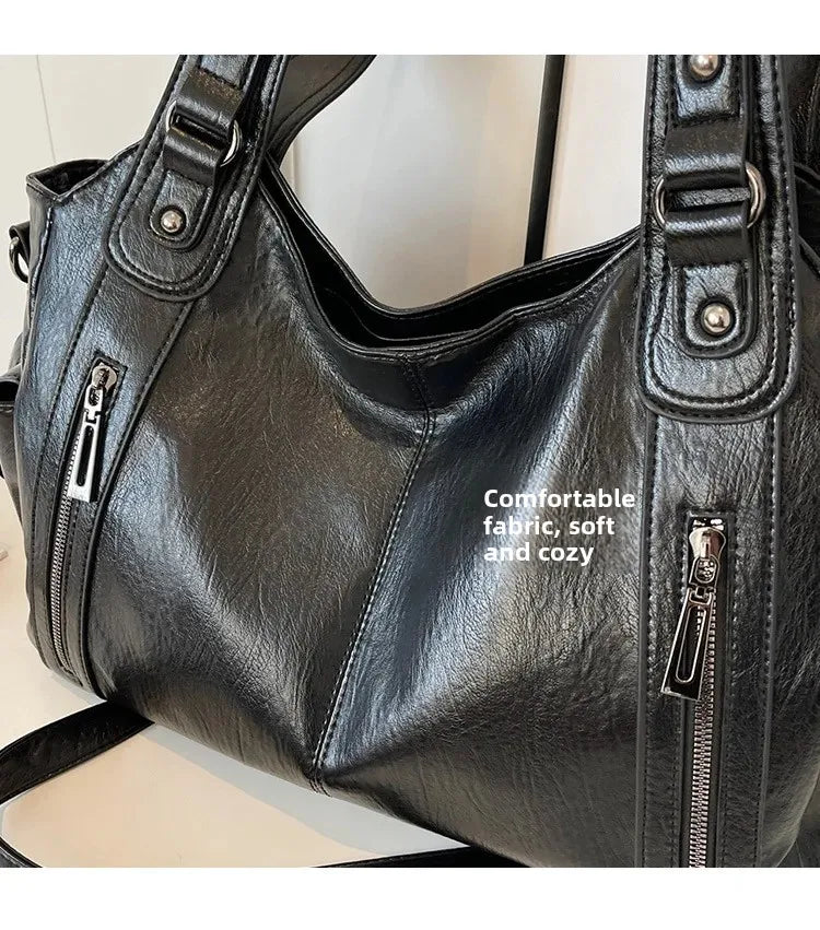 Women’s PU Leather Shoulder Bag – 2026 Fashion Handbag with Soft Interior Compartment, Contrast Color Design, Zipper Closure, Stylish Everyday Purse for Work, Travel & Casual Use