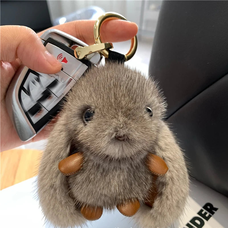 ZAKOL 15CM Fluffy Rabbit Fur Pompon Keychain – Soft Cute Bunny Plush Key Ring & Bag Charm, Adorable Gift Accessory for Girls