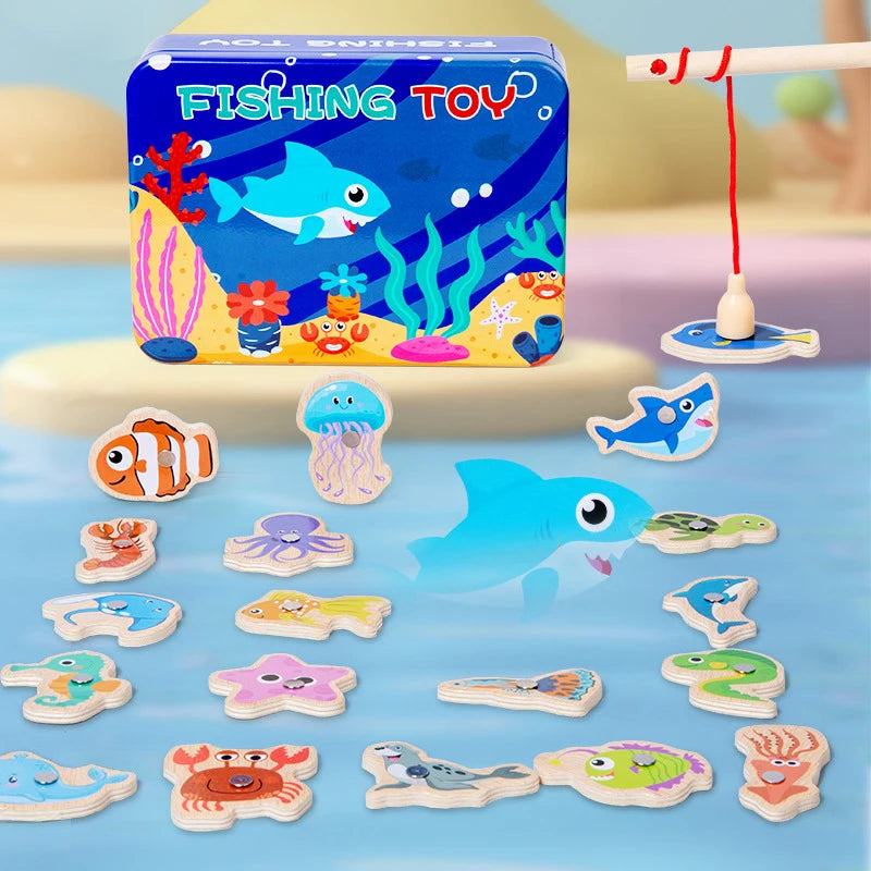 Jouet de Pêche Magnétique en Bois – Jeu d'Apprentissage Montessori sur la Vie Marine, Activité de Pêche Éducative Précoce pour Bébé, Jouet de Développement Cognitif Interactif Parent-Enfant pour Enfants