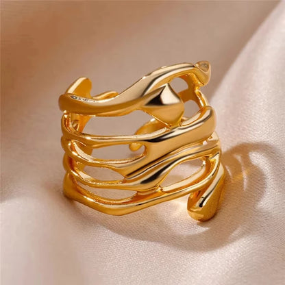 Anillo de circonita de acero inoxidable ajustable con diseño de ojo turco – Anillo de boda geométrico de color dorado para mujer | Regalo de joyería de lujo de moda