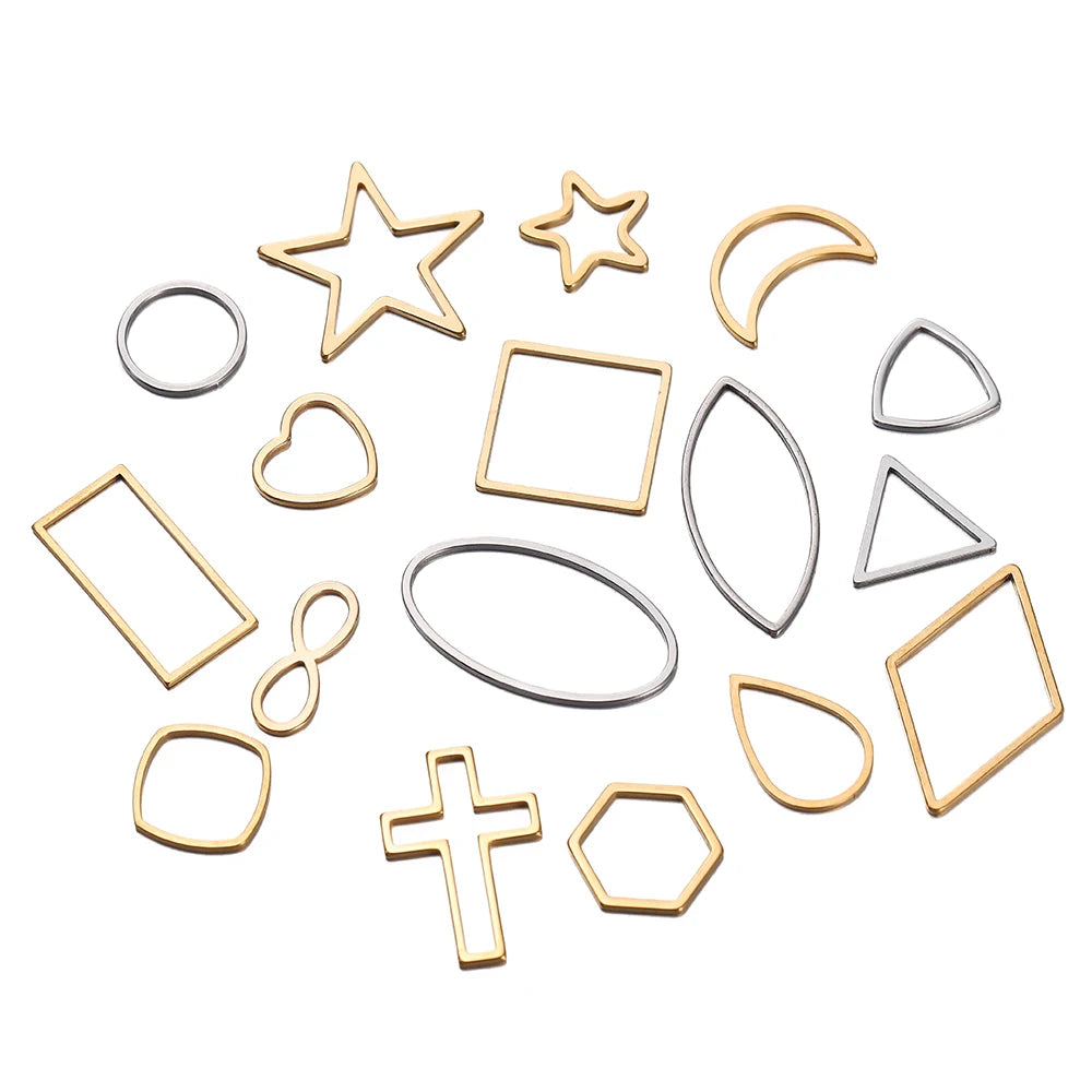 10 breloques géométriques creuses en acier inoxydable pour bijoux – Connecteurs de pendentif pour boucles d'oreilles, colliers et fabrication de bijoux