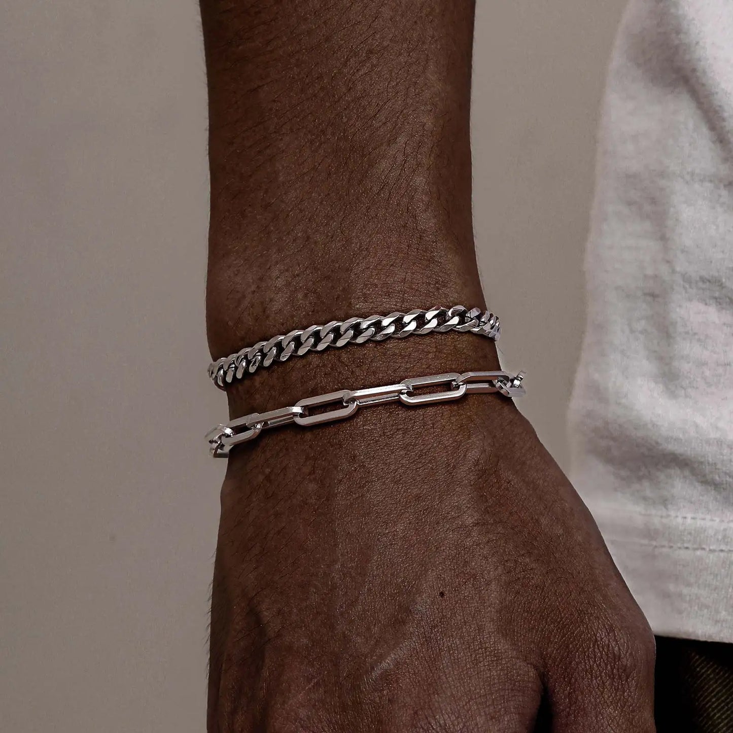 2-Piece Men's Chain Bracelet Set – Stainless Steel Twist Rope & Cuban Link Wristbands in Silver, Gold & Black | Fashion Jewelry Gift