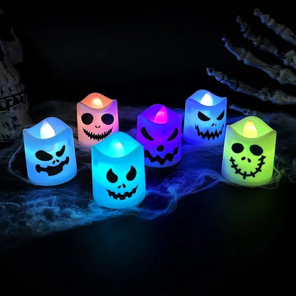 6PCS Halloween LED Ghost and Pumpkin Candle Lights, Glowing Flameless Candles, Spooky Haunted House Props, Halloween Party, Bar and Home Decorations