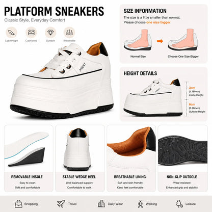 Zapatillas deportivas de mujer con cuña oculta, plataforma de 9 cm, calzado grueso cómodo e informal para caminar