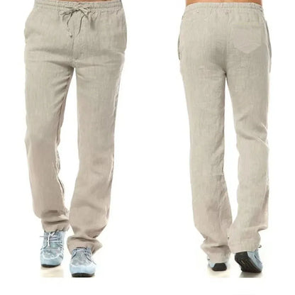 Men's Cotton Linen Pants – Breathable Solid-Color Trousers with Back Pocket, Casual Fitness & Streetwear Pants for Autumn