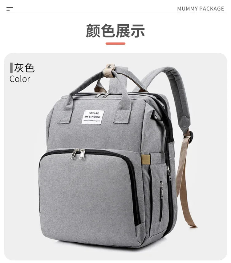 Sac à langer de grande capacité pour bébés avec matelas à langer – Sac à langer de maternité imperméable pour mamans avec rangement pour biberons et lit de bébé