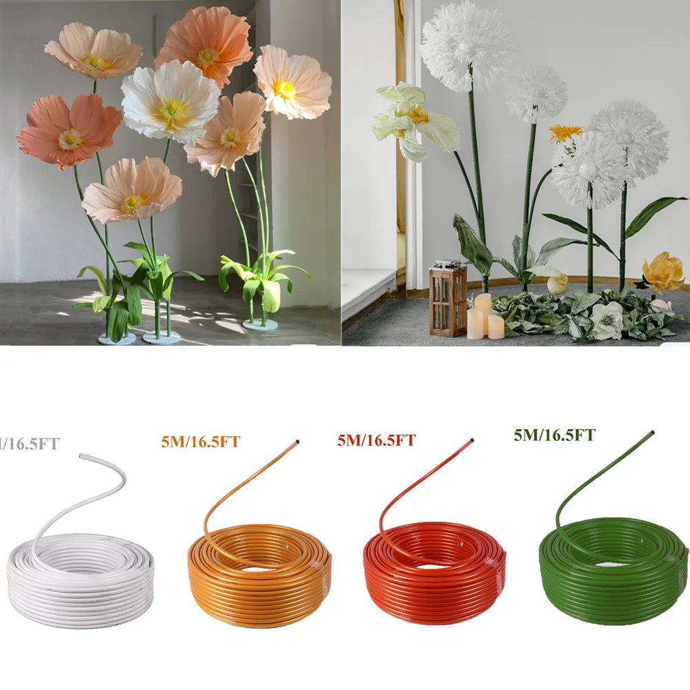 5M Bendable Floral Stem Tube – PVC Aluminum Flexible Rod for DIY Flowers, Wedding & Party Decorations