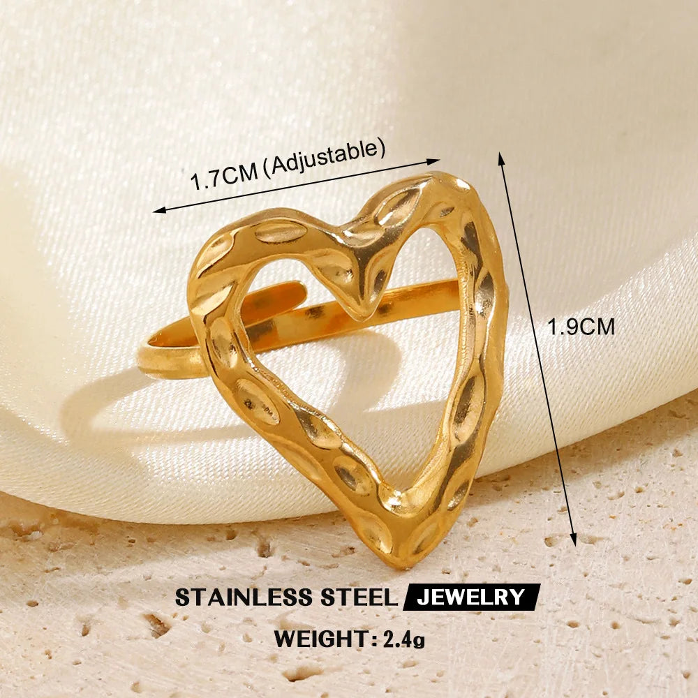 Gold Stainless Steel Heart Ring – Waterproof Hollow Heart Finger Ring for Women | Minimalist Fashion Jewelry Gift