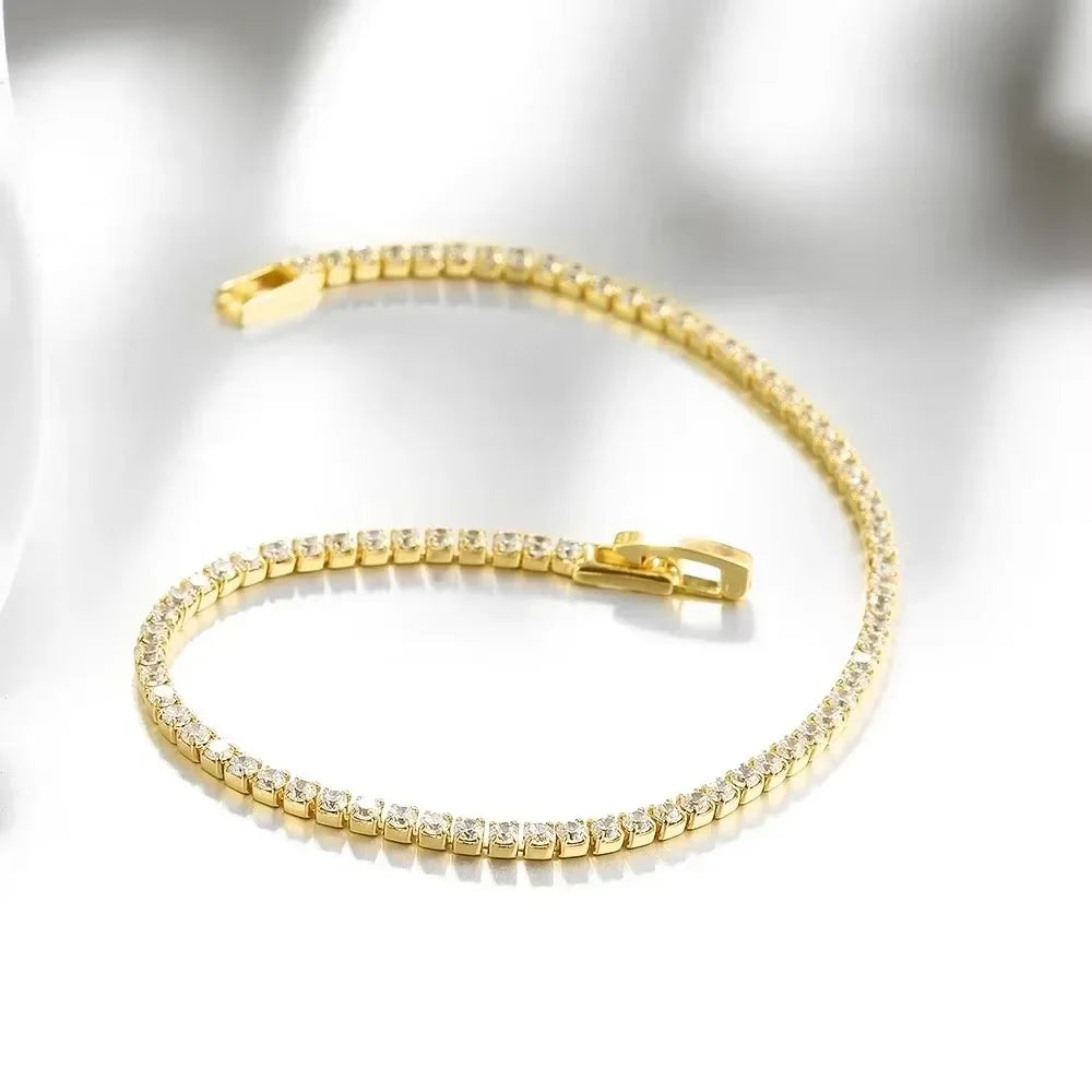 Pulsera de tenis de plata de ley 925 – Pulsera de cristal de circonita de 2,5 mm, ajustable de 16 a 19 cm, joyería para aniversario y regalo
