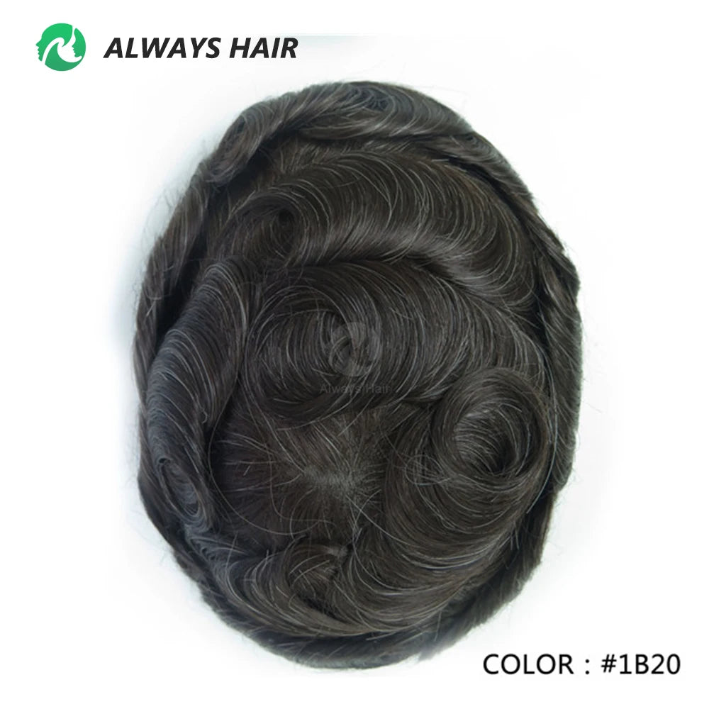 0.12-0.14mm PU Skin Hombres Peluquín – Peluca de Sistema Capilar de Cabello Humano Indio de Grosor Completo | Reemplazo de Cabello Natural con 130% de Densidad