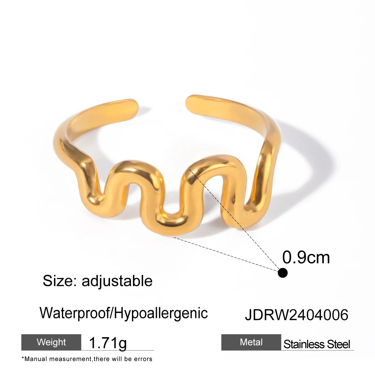 Bague creuse ajustable plaquée or 18 carats - Bague de mode minimaliste en acier inoxydable pour femme