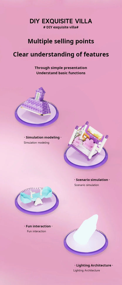 3D DIY Fantasy Princess Castle Villa Assembly Doll House Set – Creative Building Toys for Girls, Home Play & Kids 3D Educational Toy Kit