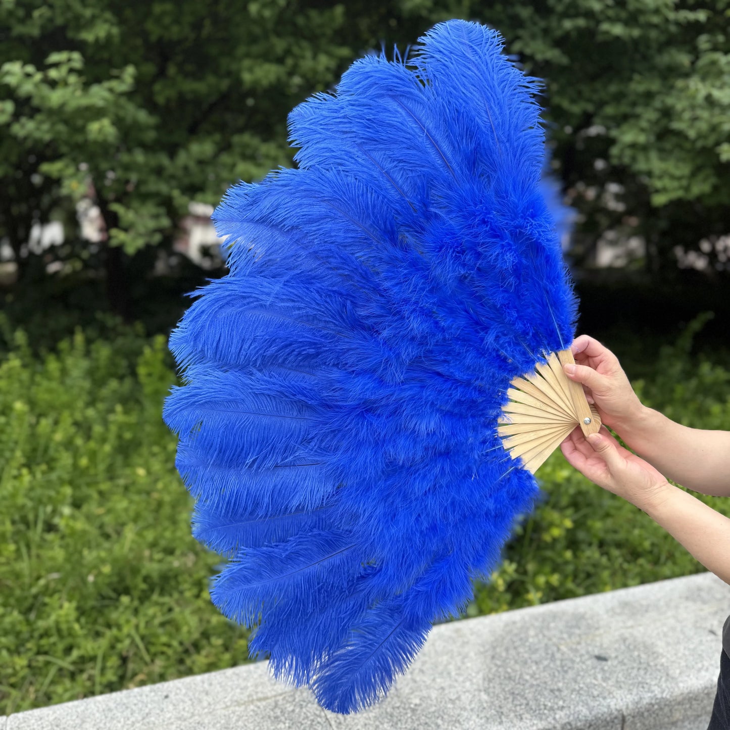 Abanico Grande de Plumas de Avestruz Blancas – Elegante Abanico para Baile y Actuaciones Escénicas (100 cm / 130 cm)
