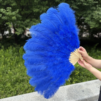 Abanico Grande de Plumas de Avestruz Blancas – Elegante Abanico para Baile y Actuaciones Escénicas (100 cm / 130 cm)