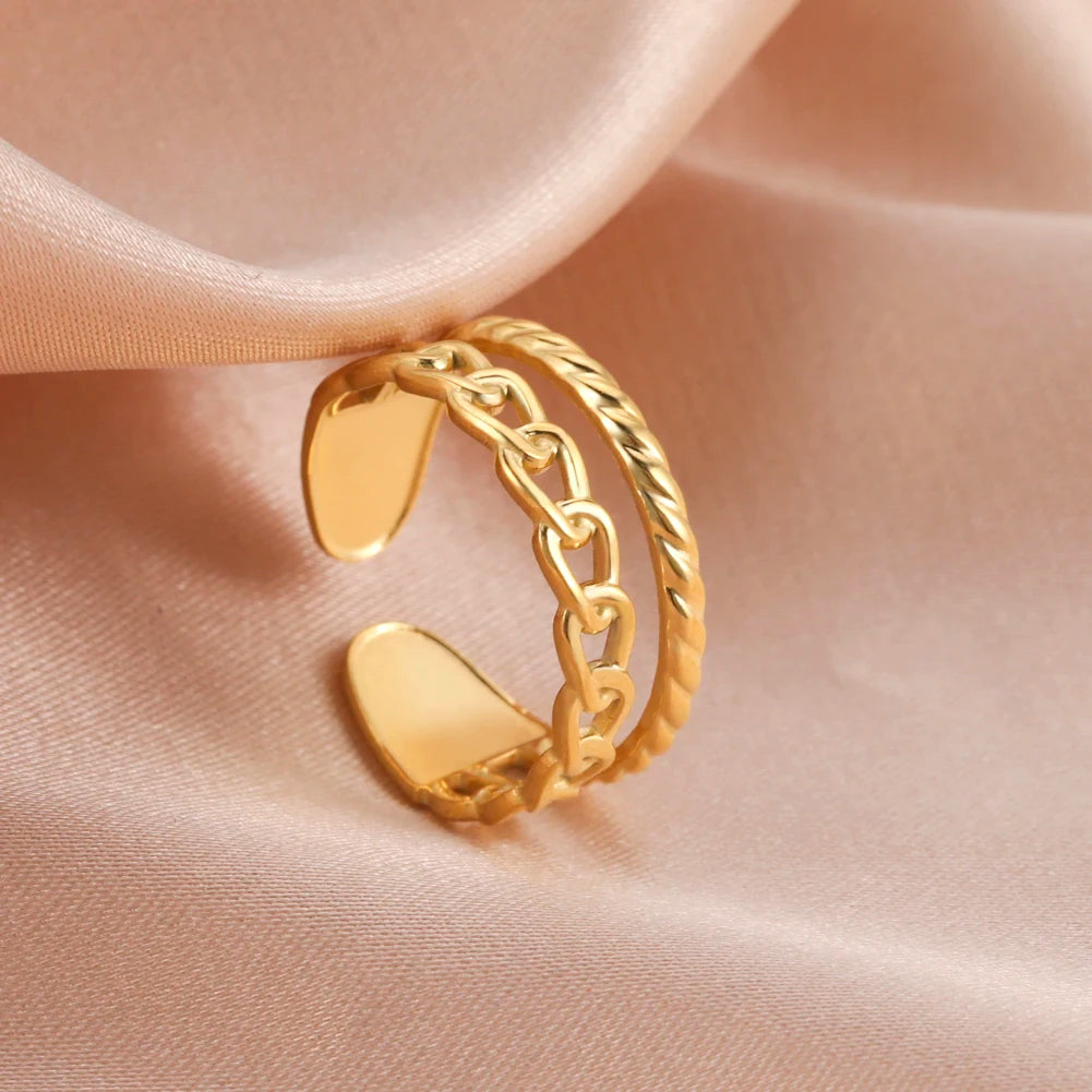 Bague Skyrim en acier inoxydable cœur géométrique pour femme, réglable, ouverte, pour fête, esthétique