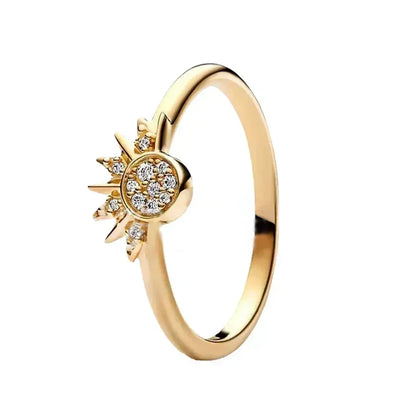 Anillo de moda ajustable con corona de corazón de plata de ley 925 chapado en oro con purpurina para mujer