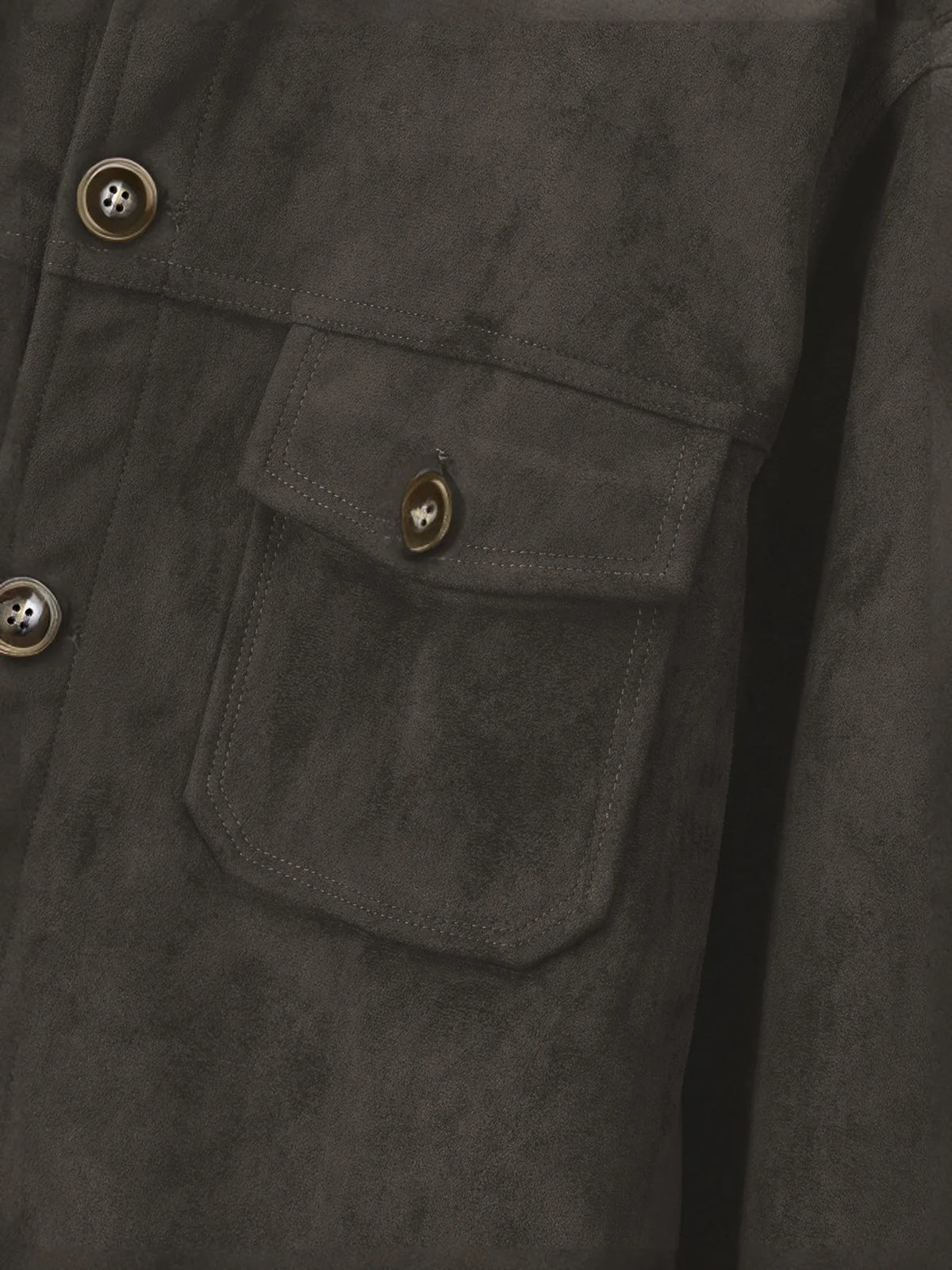 Men’s Vintage Brown Faux Suede Jacket – Stand Collar Button-Up Coat with Chest Pockets, Slim-Fit Casual Streetwear Outerwear