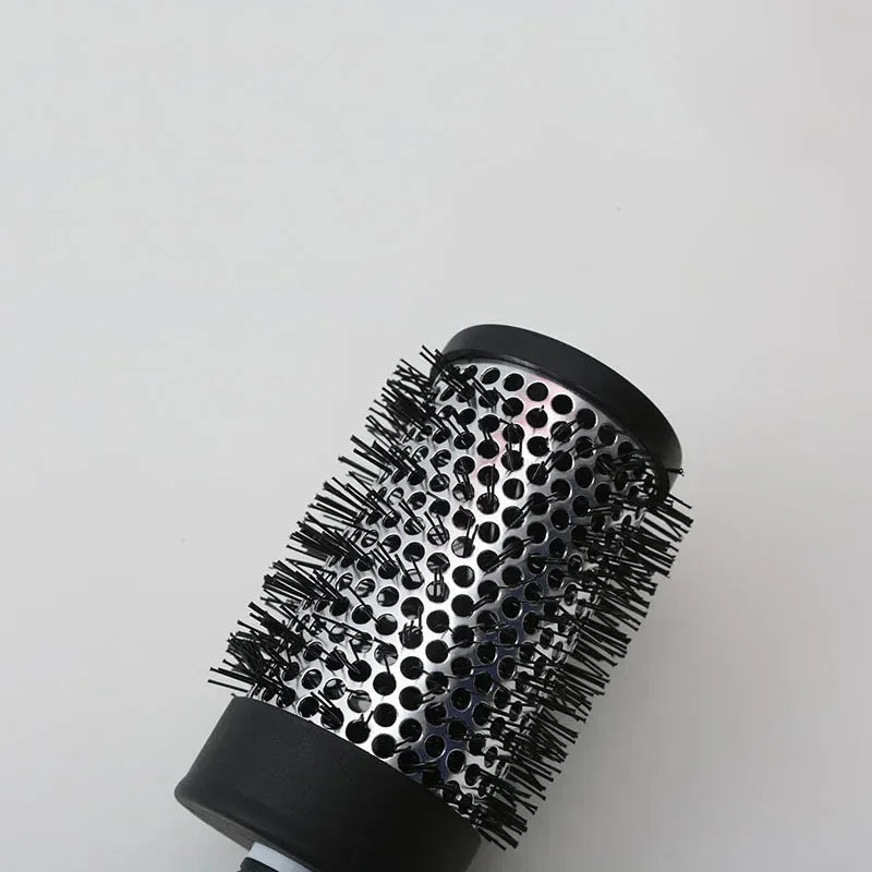 Round Hair Styling Brush – Nylon Bristle Comb with Thermal Aluminum Barrel for Curling, Blow-Drying & Volume, Professional Hairdressing Tool