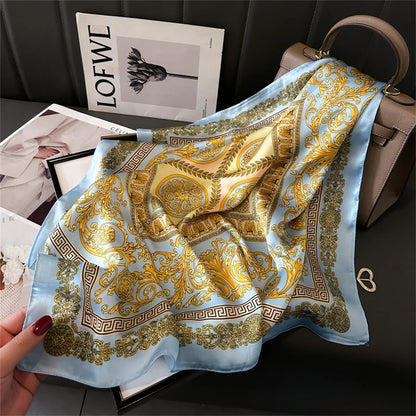 70x70CM Foulard en soie imprimé pour femme – Châle Pashmina carré tendance, tour de cou de luxe, bandeau et bandana décoratif