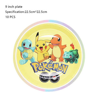 Pokémon Birthday Party Decorations – Lightning Pikachu Balloon Set with Disposable Tableware, Banner, Backdrop & Plates for Kids Events