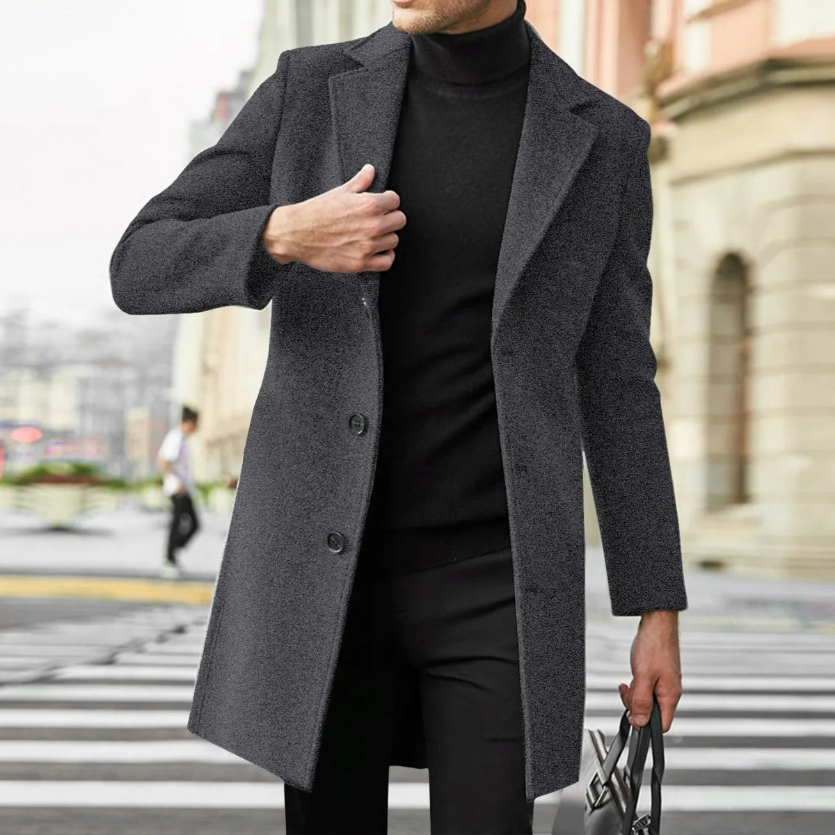 Men’s Wool-Blend Trench Coat – Fashionable Casual Business Overcoat, Leisure Outerwear with Punk-Inspired Style