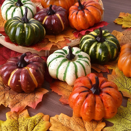 9PCS Mini Artificial Pumpkins – Fake Pumpkin Halloween Decorations for Home, Autumn Harvest, Thanksgiving Parties & Seasonal Decor