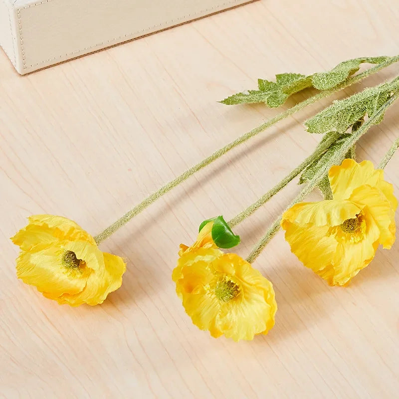 4 cabezas de amapolas artificiales – Ramo floral sintético de seda para arreglos de boda nupciales, decoración de fiestas, decoración de jardines y exhibiciones al aire libre
