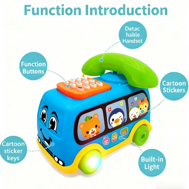 Jouet de Bus Téléphone Montessori pour Enfants – Véhicule Éducatif pour Tout-Petits de 1 an et plus, Jouet Interactif de Développement de l'Intelligence avec Clavier