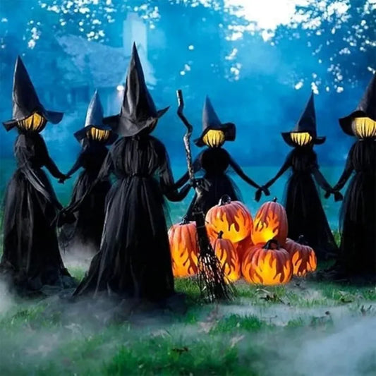 3PCS Halloween Glow Witches Decorations – Colorful Light-Up Hand-Holding Witch Props with Sound-Activated Lighting for Halloween Parties