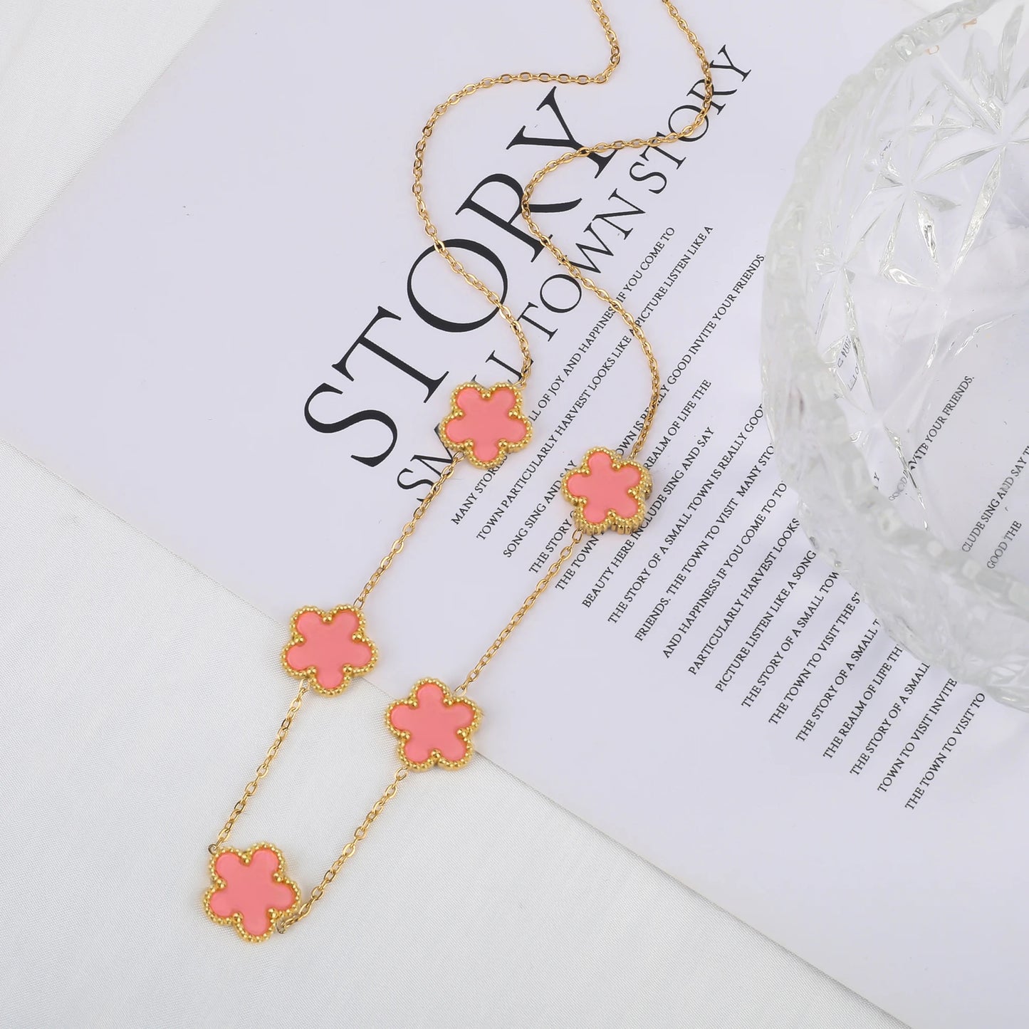 Stainless Steel Five Leaf Flower Clover Bracelet for Women Girls Adjustable Laser Petal Classic Brand Jewelry Gift