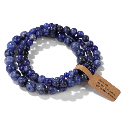 Set de 3 Pulseras de Cuentas de Piedra Natural – Agate Musgoso Indio, Rodonita y Cuarzo Cristal de 4mm/6mm/8mm para Hombres y Mujeres